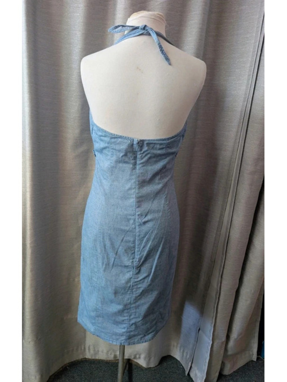 SOLD Light Blue Cotton Summer Halter Dress 8 - Picture 3 of 3